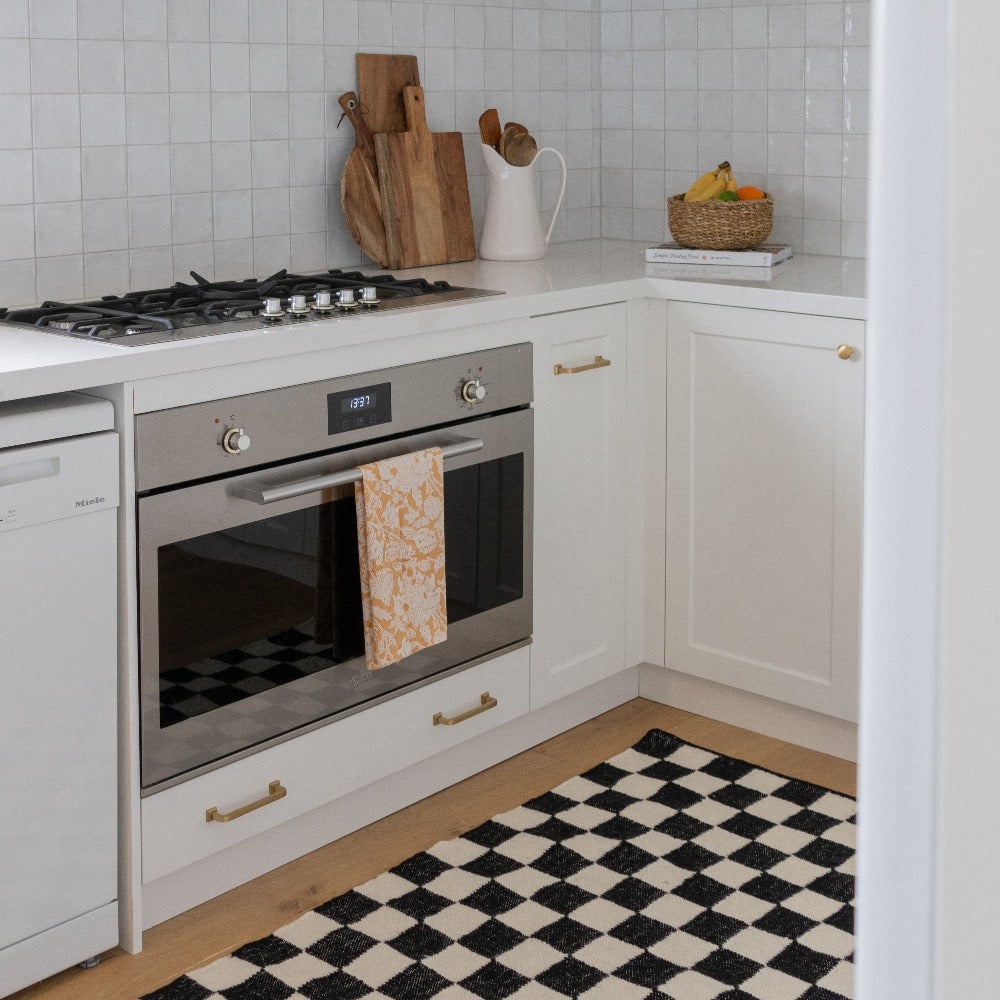 Checkered Rug Black and White Runner - Main Image