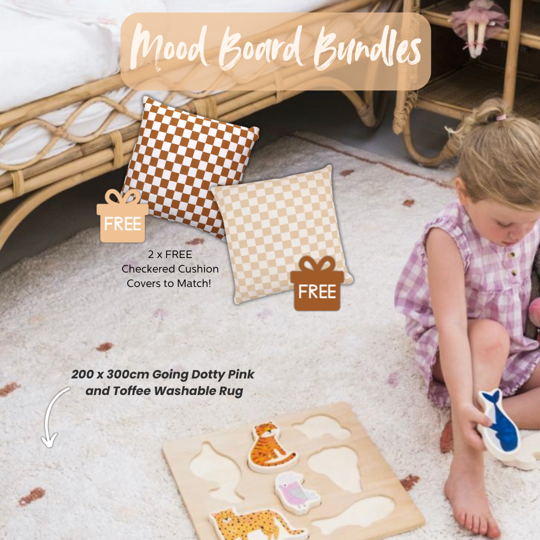 Mood Board Bundle - Going Dotty Pink and Toffee Washable Rug