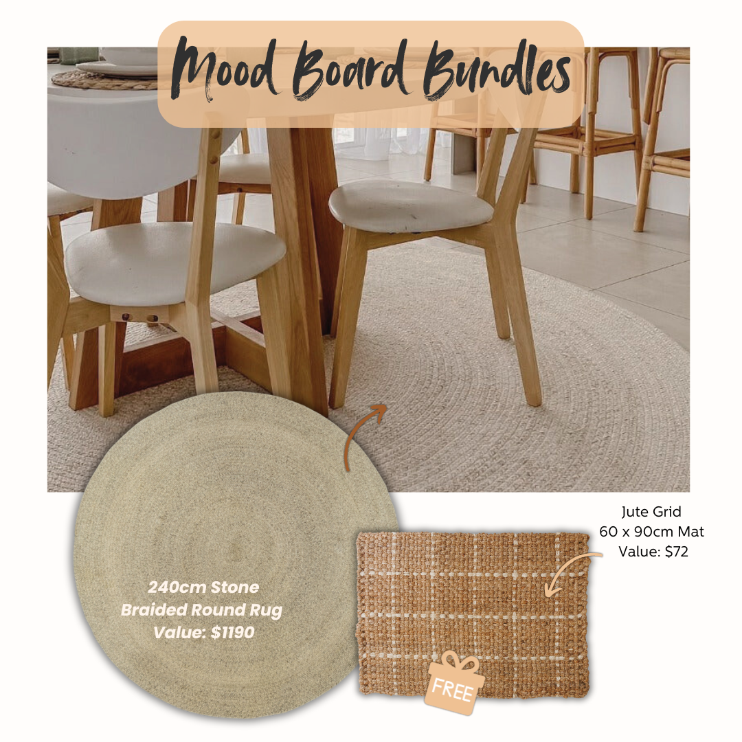 Mood Board Bundle - Stone Braided Round Rug