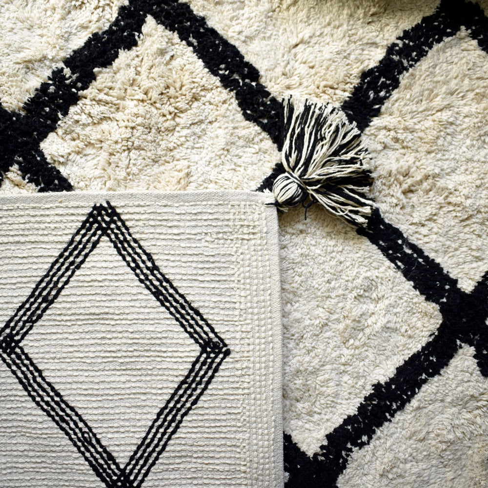 Cotton Berber Geometric Washable Rug - Black – Oh Happy Home