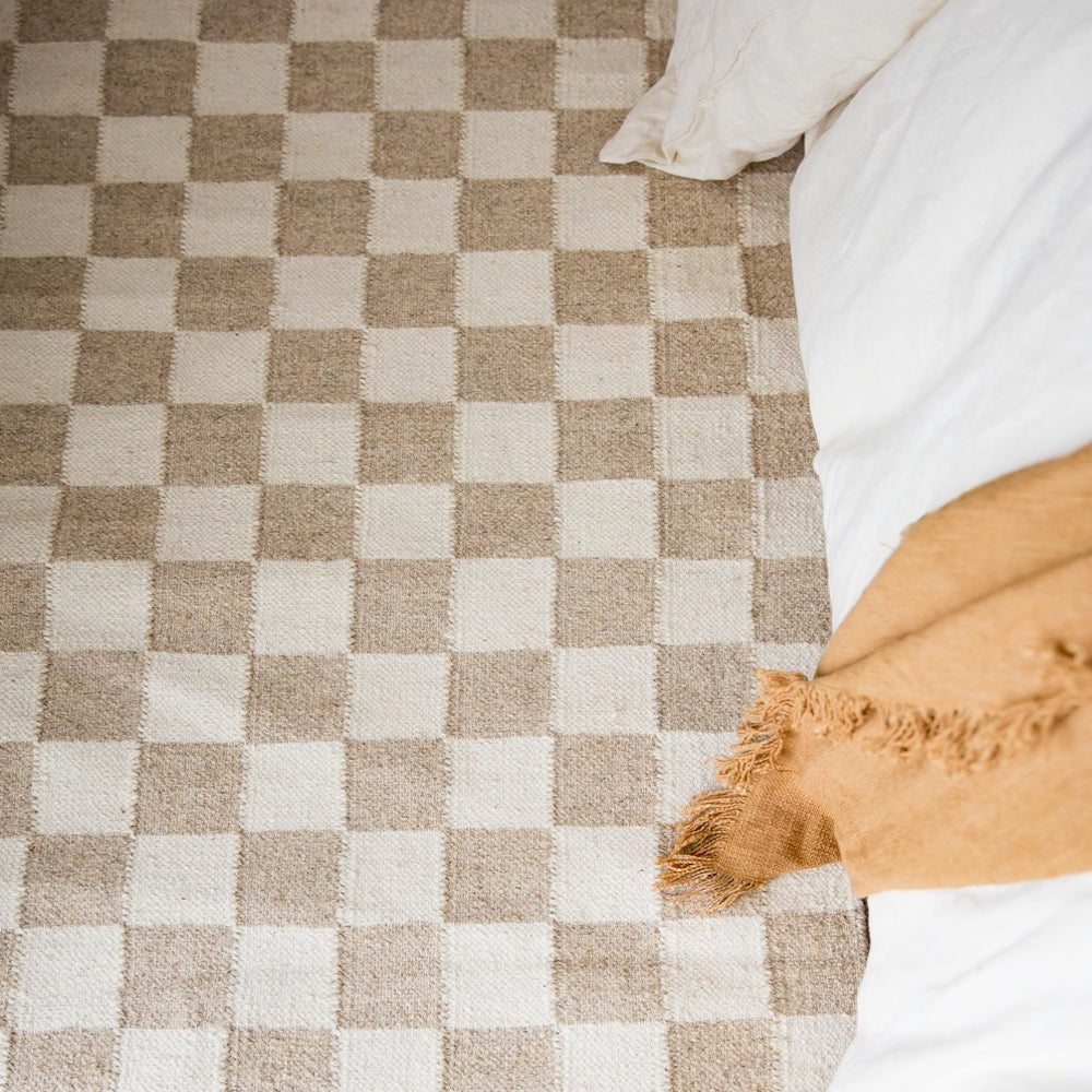 Checked Natural Rug Checkered Rug - Natural and Cream Runner – Oh Happy Home